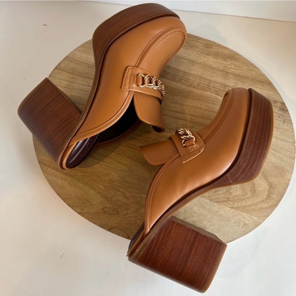 Franco Sarto Karta Caramel Brown Vegan Leather Platform Stacked Heel Clog Size 9 - Picture 1 of 5